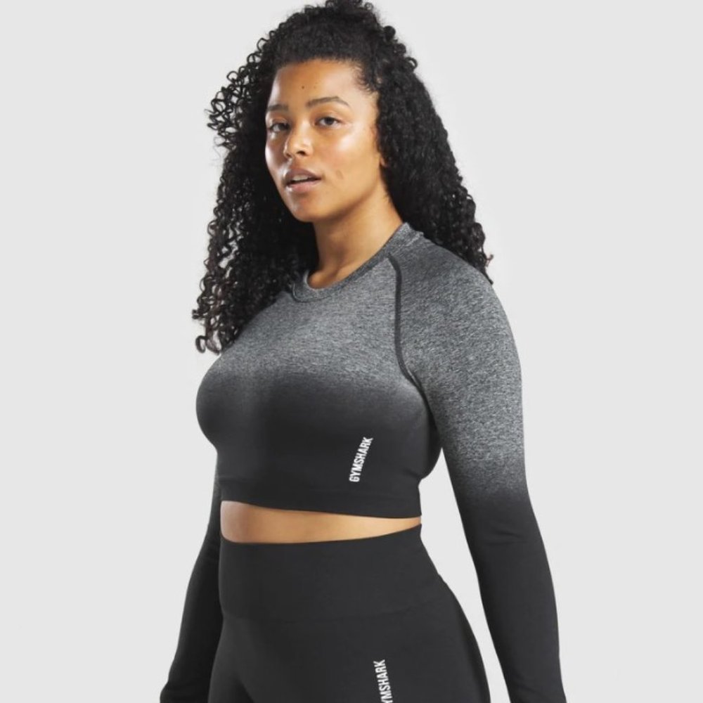 Gymshark Adapt Long Sleeve Black Ombre Crop, Size, L